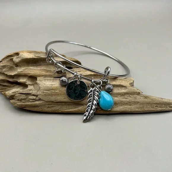 Silver Charm Bracelet with Turquoise Accent - Picture 3 of 3
